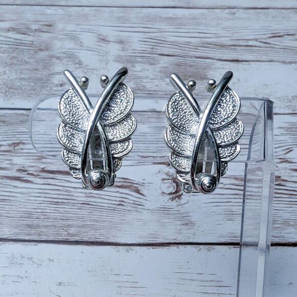Vintage Clip On Earrings - Silver Tone Stamped SC - Picture 1 of 6
